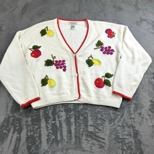 Vintage Womens Sweater Size M Fruit Embroidered Artsy Retro 80s 90s Cottagecore